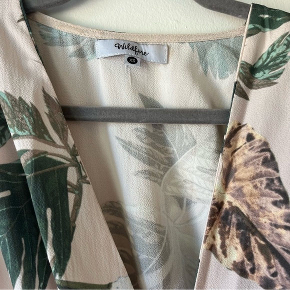 Wildfire Tropical Leaf Print Maxi Dress XS Beige Green Sleeveless Vacation - Picture 2 of 11